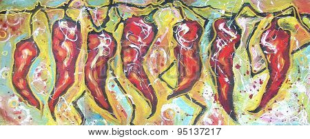 Acrylic Painting. Chilly Peppers.