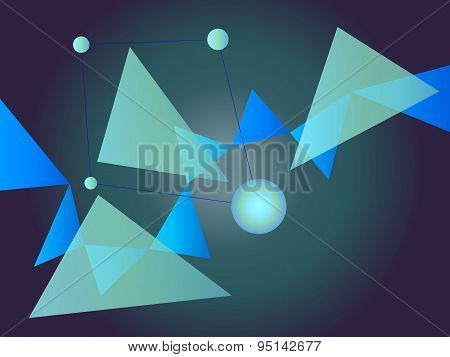 Blue And Green Abstract Geometric Shape Vector Background With Spheres And Triangles On Gradient