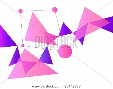 Pink And Purple Abstract Geometric Shape Vector Background With Spheres And Triangles On White