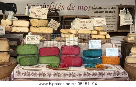 Colorful French Cheese At The Market In Arles