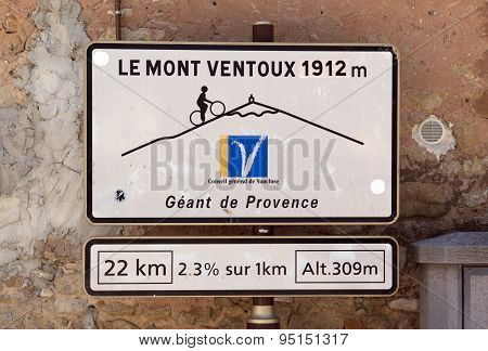 Road Sign To The Mont Ventoux In Bedoin France