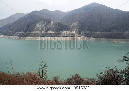 Zhinvali reservoir on Aragvi river. Georgia