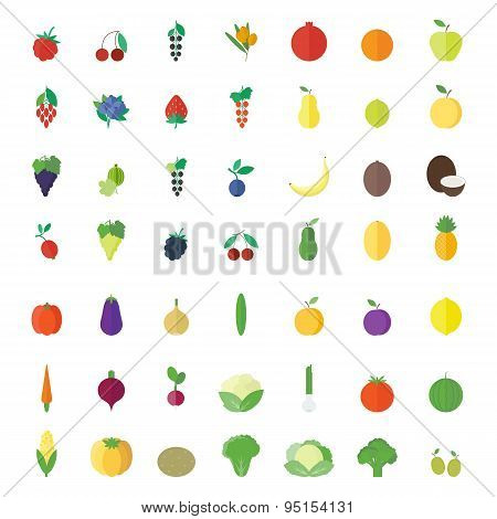 Fruits, Berries And Vegetables Flat Elements