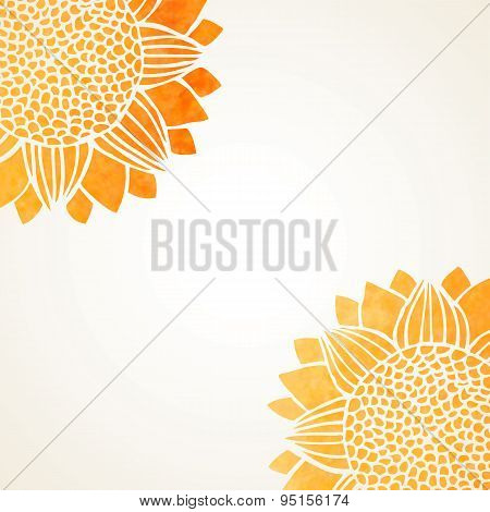 Vector Illustration With Watercolor Sunflowers