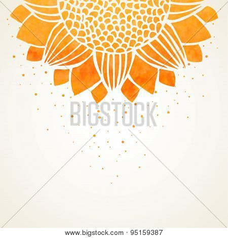 Vector Illustration With Watercolor Sunflower