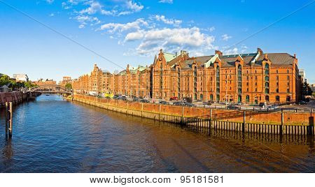 Panoramic View Of Speicherstadt Disctrict In Hamburg, Germany