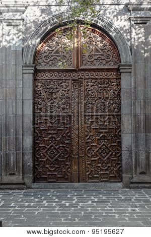 Carved Wooden Door, Church Carmen Bajo, Quito, Ecuador
