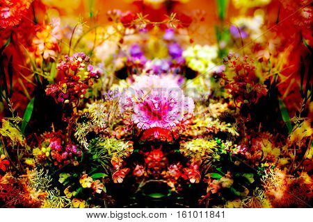 decorative floral bouquet with carnation flower and bookeh background, computer graphic from photography