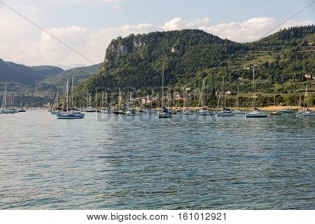 PADUA, ITALY - MAY 3, 2016: Sailboats at Porto di Bardolino harbor on The Garda Lake . Italy