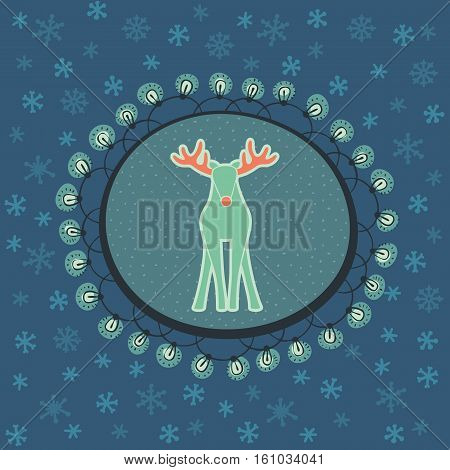 Christmas and New Year vintage ornate frame with Santa deer symbol. Doodle illustration greeting card. Hand drawn background.