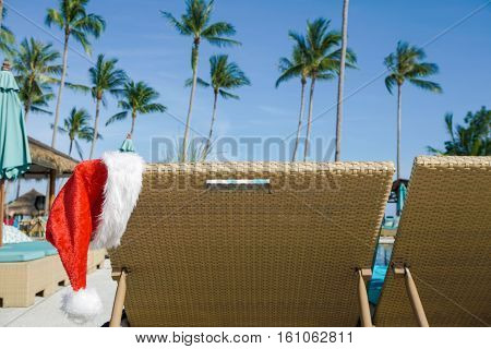 Santa Claus Hat Hanging on Sunbed shot with a Sony a6300