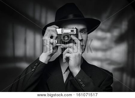 1950S Man In Hat Taking A Picture
