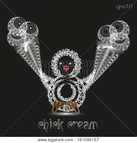 White chick and two ice cream
Author design little penguin bird logo bar style sweets treat cold three-ball sign wrap furry paw wing beak text eps10 vector illustration Stock