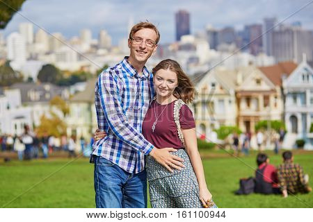 Romantic Loving Couple Having A Date In San Francisco