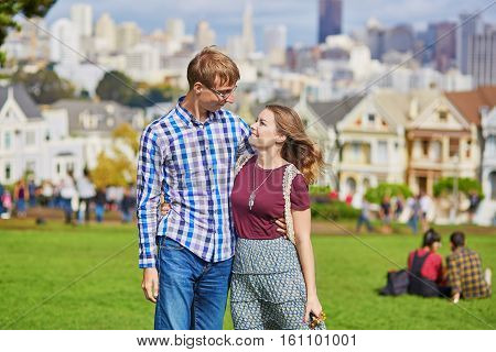 Romantic Loving Couple Having A Date In San Francisco