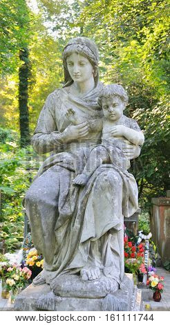Old Statue In Lychakiv Cemetery In Lviv, Ukraine