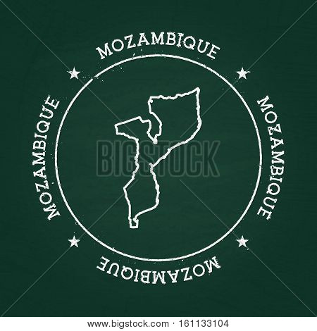 White Chalk Texture Rubber Seal With Republic Of Mozambique Map On A Green Blackboard. Grunge Rubber