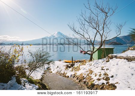 Winter Landscape At Lake Kawaguchiko In Yamanashi, Japan