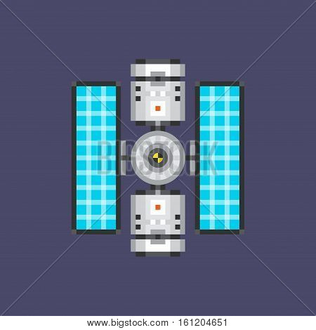 Satellite Flat Icon. Material Design Illustration Concept. Modern Colorful Web Design Graphics. Premium Quality. Pixel Perfect. Bold LineColor Art. Unusual Artwork Isolated on White.