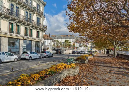VEVEY, SWITZERLAND - 29 OCTOBER 2015 : Landscape of Embankment, Vevey, canton of Vaud, Switzerland