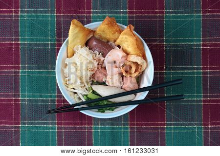Thai Noodle With Pink Soup Called  Yen Ta Fo .