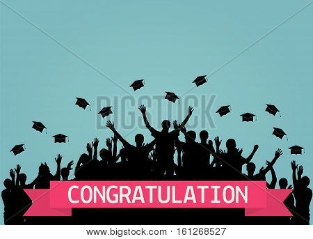 Graduates, People throw square academic cap, oxford cap. Vector Illustration. EPS10