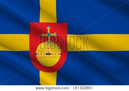 Flag of Uppsala County is a county or län on the eastern coast of Sweden. 3d illustration