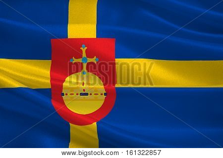 Flag of Uppsala County is a county or län on the eastern coast of Sweden. 3d illustration