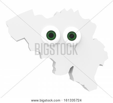 Cartoon Country Map Belgium With Big Eyes Isolated On White Background 3d illustration