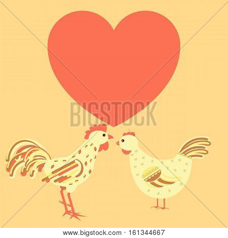 Chicken Family Around Heart Card
