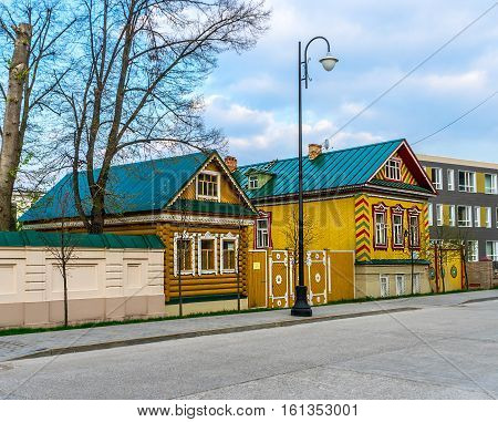 Tatar Old wooden houses in Old Tatar Sloboda in Kazan