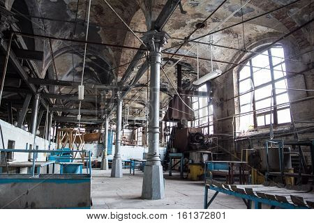 Abandoned butchery in meat processing plant.  Slaughterhouse Rosenau, Kaliningrad, Konigsberg