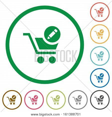 Edit cart items flat color icons in round outlines