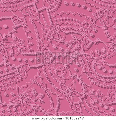 Vector pink hearts seamless pattern with shadow