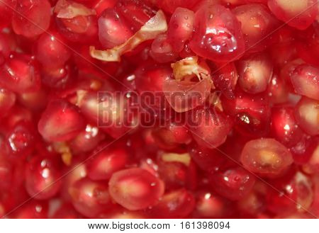 close up of ripe pomegranate seeds isolated from the pomegranate itself