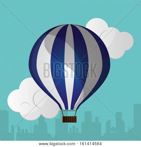 blue and white airballoon silhouette urban background vector illustration eps 10