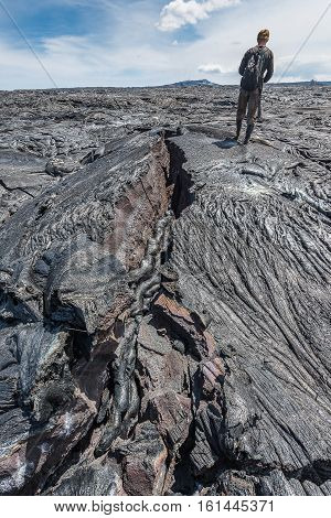 Hiking On Lava Field