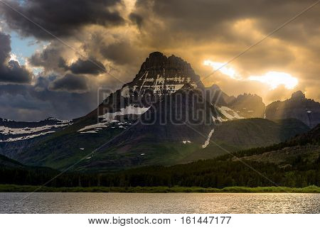 Sunset Over Lake In Glacier National Park