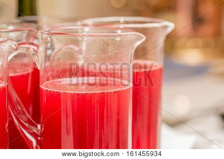 Traditional Russian drink mors made of berry and fruit smoothie in jar