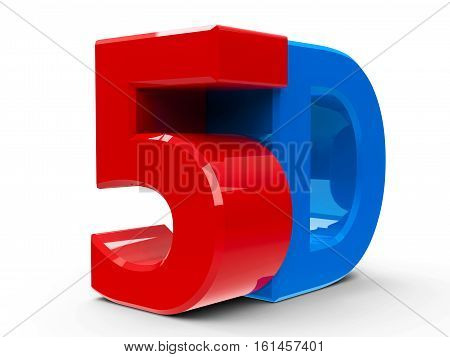 Red and blue 5D text symbol icon or button isolated on white background three-dimensional rendering 3D illustration