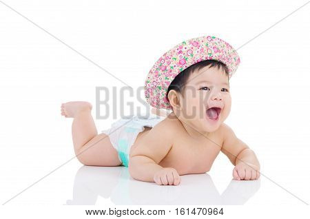 beautiful baby girl crawling on the floor