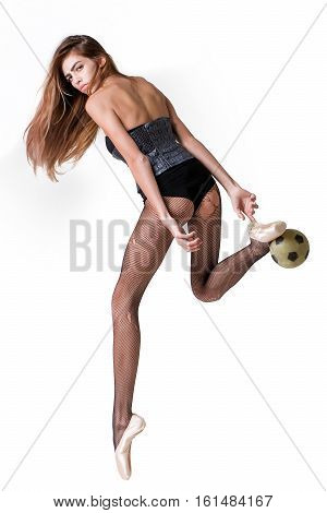Pretty Ballerina Girl With Football Ball