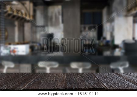 Counter Bar In Restaurant Interior Blur Background With Selected Focus Empty Wood Table For Display