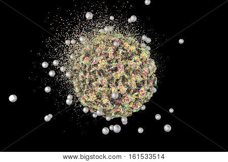 Destruction of Human Papillomavirus by silver nanoparticles, 3D illustration. Concept for Papillomavirus treatment and prevention. HPV is a virus which causes warts and cervical cancer