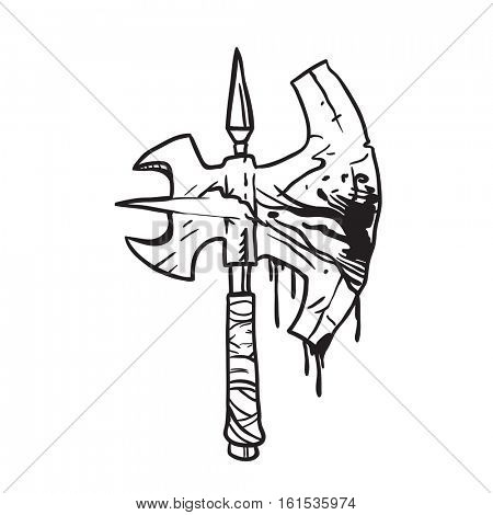 black and white bloody axe carrtoon illustration