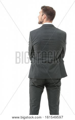 Portrait of the young  turned businessman isolated on a white ba