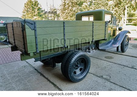 Nizhniy Novgorod, Russia - September 2, 2009: Soviet truck GAZ-AA of times of World War II. exhibition of military equipment in the Nizhny Novgorod Kremlin
