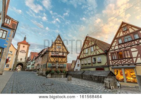 Rothenburg ob der Tauber historic town downtown, Franconia, Bavaria, Germany