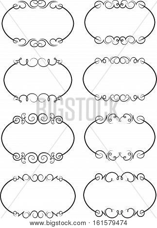 Beautiful Set Of 8 Decorative Symmetrical Oval Oviform Vector Frames