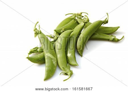 Snow peas isolated over white background, food, green, group, ingredients,